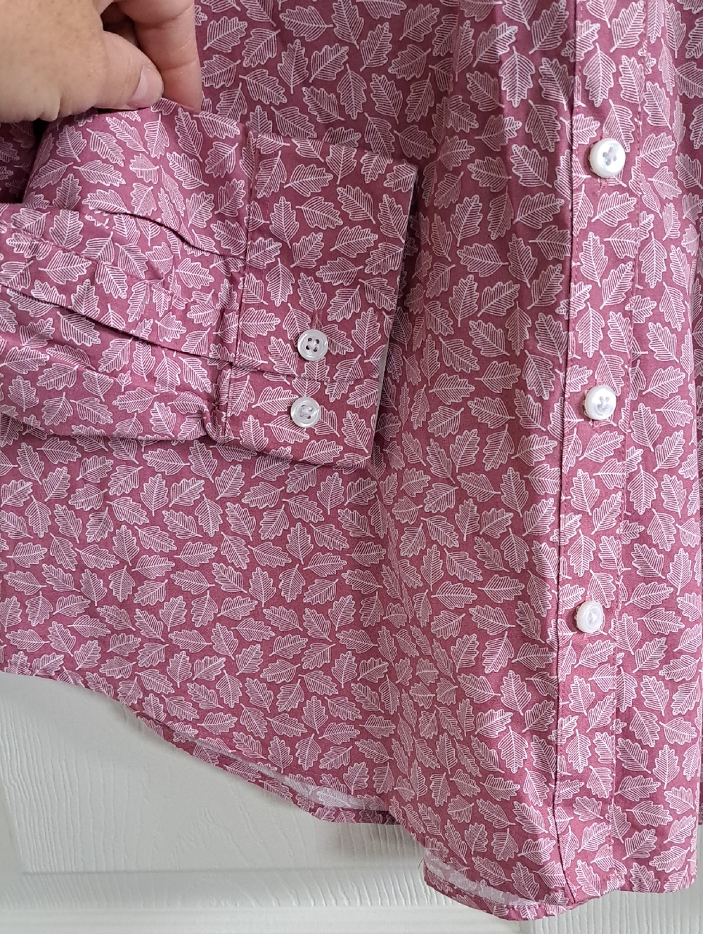Orvis 100% Cotton Pink Leaf Print Comfy Casual Muted Pink Button Down Shirt - Picture 5 of 10